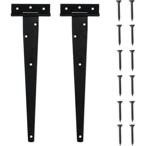 Set di 2 cerniere a T per impieghi gravosi - Cerniere a T esterne nere - 300 mm - Cerniere per porte a T pieghevoli - Metallo nero - Per porte in legno, porte da giardino, finestre (1/4)