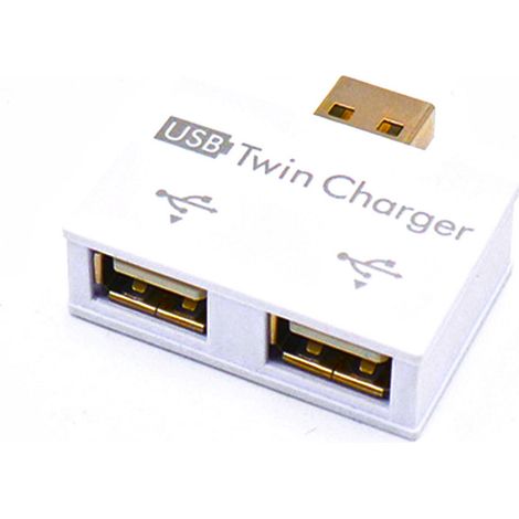 Mini Hub USB 2 Ports Chargeur Double Adaptateur Multiprise Convertisseur pour PC Clés USB (1/5)