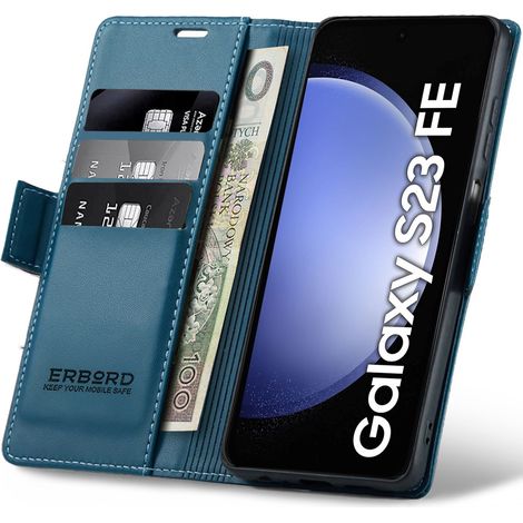 Funda para Samsung Galaxy S23 FE, color lichi brillante, tipo cartera, color azul. (1/5)