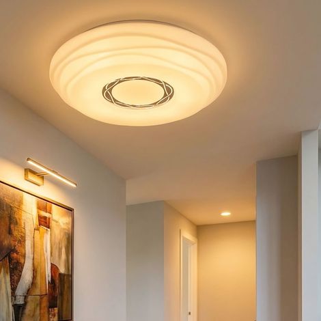 Deckenlampe Wohnzimmerleuchte Esszimmerlampe Küchenleuchte Schlafzimmerlampe, Metall Acryl weiß, LED 15W 1240 Lumen 3000K warmweiß, D 34 cm (1/5)