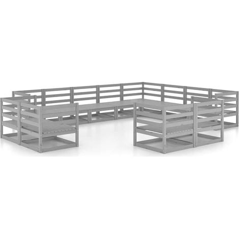 Maison Exclusive - Muebles de jardín 12 piezas gris madera de pin (1/5)