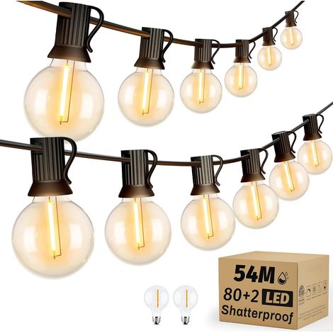 Guirlande LED Extérieure 33m/110FT, 52 Ampoules G40 (2 de Rechange) 2200K Blanc Chaud, IP65 Etanche Extensible, Classe Énergétique F, UKCA/CE, pour Terrasse Jardin Fêtes Mariages (1/5)