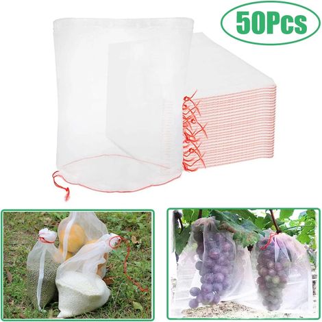 50 sacs de protection des fruits jardin insecte résistant sac en filet corde à tirer réutilisable anti - oiseaux raisin sac en filet produits agricoles(15X10cm) (1/5)