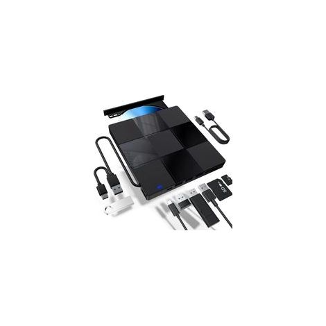 Unidad óptica externa para portátiles: reproductor de DVD portátil ultradelgado 7 en 1 USB 3.0, grabador y unidad óptica externa compatible con portátiles, ordenadores de sobremesa y sistemas operativ