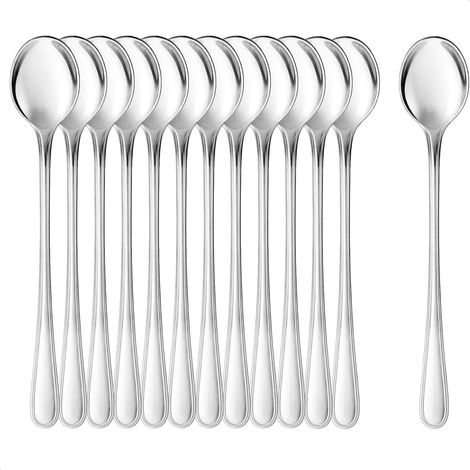 Lot de 12 cuillères à bar en acier inoxydable, longues 20 cm, pour latte macchiato, glace et cocktail. (1/5)