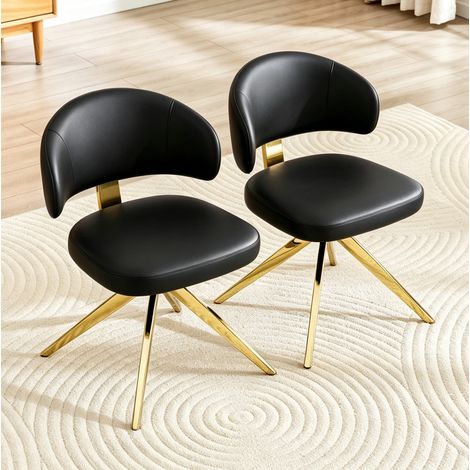 MODFU – Silla de oficina giratoria 360° de PU/metal con respaldo y asiento acolchados, base de metal dorado para oficina – Negro/dorado (1/5)