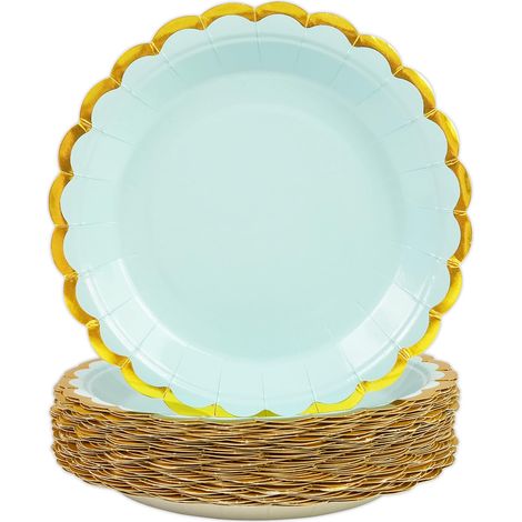50 pièces Assiette Jetable Festonnées 23cm, Bleu Assiettes en Carton Vaisselle Jetable Anniversaire pour Barbecue Anniversaire Fête Douche de bébé Mariages Or Bleu 23cm (1/5)