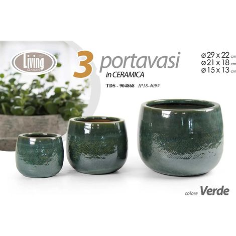 Set 3 portavasi in ceramica verdi Ø29/21/15 cm