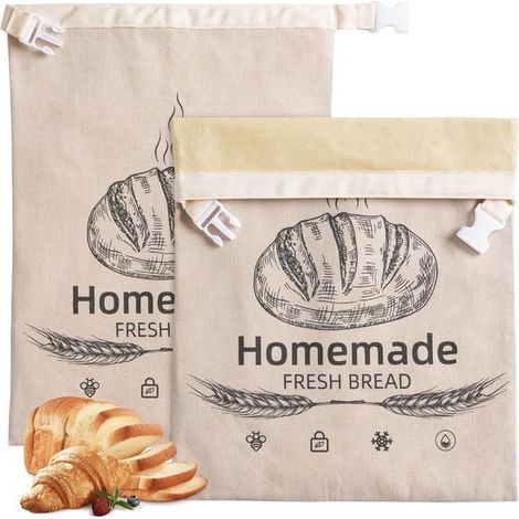 Set di 2 sacchetti per il pane in cera d'api, 43 x 33 cm. Sacchetti per il pane in cotone riutilizzabili. Sacchetti in cotone rivestito per conservare il pane fatto in casa. (1/4)