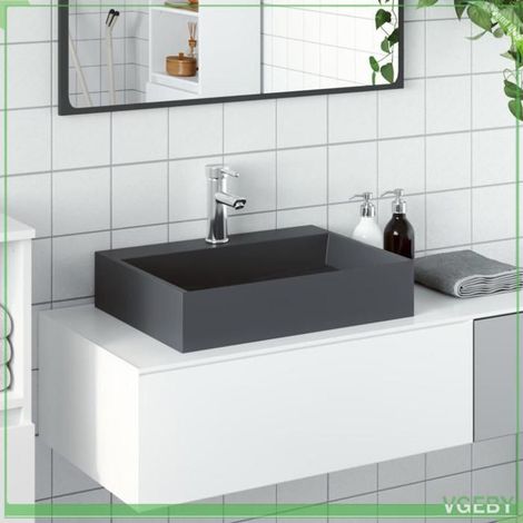Vasque rectangulaire 50×38×11 cm fonte minérale anthracite — à poser ou murale (1/5)