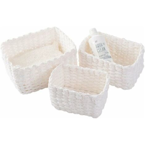 Lot De 3 Paniers De Rangement Tressés Pour Accessoires De Maquillage, Salle De Bain, Table À Langer, Petit Compartiment De Rangement (Blanc)