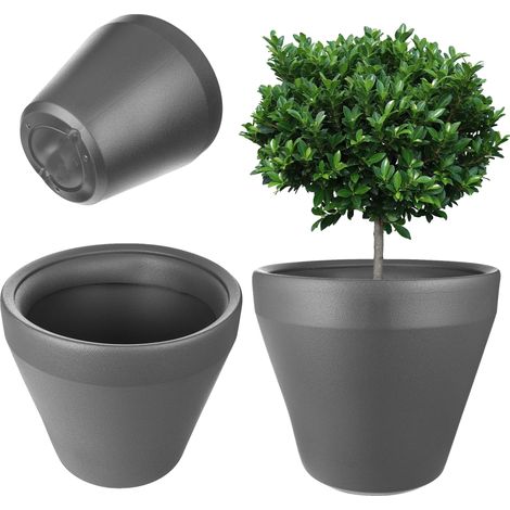 Pot de Fleurs, Plastique Durable, Design Moderne, Gris foncé-a, Grand-a (1/2)