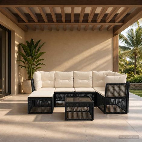 vidaXL Conjunto de sofás de jardín 7 uds. Negro ratán sintético (1/5)