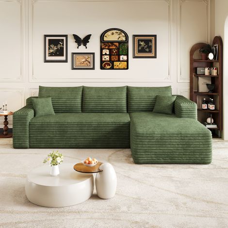 Canapé d'angle L 241 cm en velours côtelé, vert, sans montage, REDOM