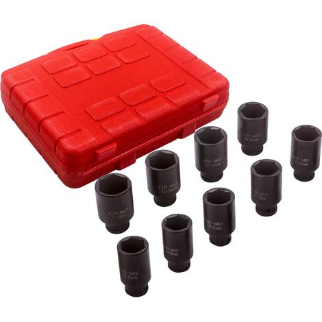 9pcs Moyeu d'essie Ensemble de prises d'impact 6 points 1/2" Drive Deep 29-38mm (1/5)