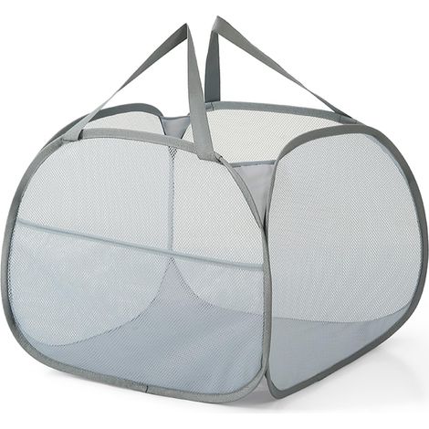 Panier à linge pliable gris avec poignées - Corbeille pop-up pour buanderie, salle de bain, chambre et voyage - Stockage pratique et design moderne (1/5)