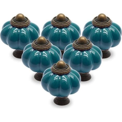 12 Pack Ceramic Door Knobs, Teal Drawer Knobs, Pumpkin Ceramic Knobs, Vintage Cabinet Knobs with Mounting Screws, Antique Wardrobe Handles (1/5)