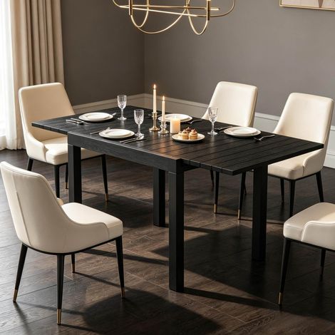 Mesa de jardín extensible de aluminio negro para 4-6 personas OKWISH (1/5)