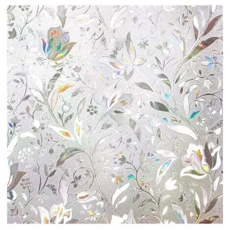 44,5×200cm 3D Fensterfolie, selbsthaftende Fensterfolie, schützt die Privatsphäre, Anti-UV, dekorative Glasfolie, Anti-Blick-Design mit Tulpenblumenmuster (1/4)