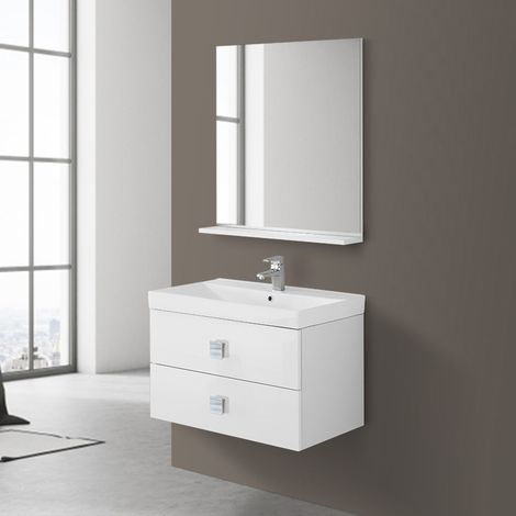 Mobile da bagno sospeso 75 cm 2 cassetti bianco laccato Bravo 75 Feridras (1/5)
