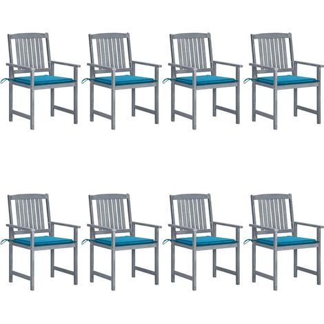Lot de 8 Chaises de jardin avec coussins - Chaises d'extérieur pour terrasse/jardin Bois d'acacia solide Gris BV505762 - BonneVie (1/5)