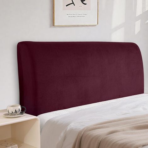 Housse de tête de lit en velours extensible 120 cm bordeaux (1/5)