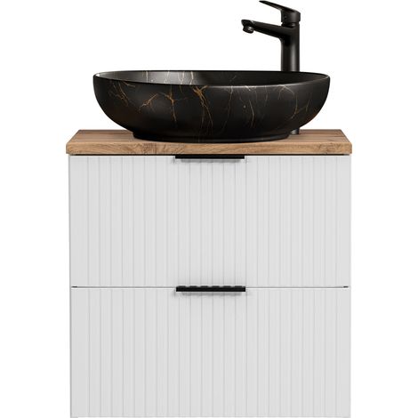 Waschtisch 60cm mit Aufsatzbecken, weiß mit Eiche Nb., Front gerillt, ADELAIDE-56-WHITE (1/5)
