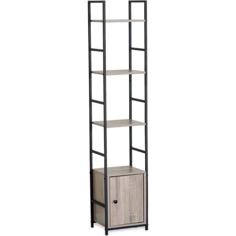 Étagère Bibliothèque - JUANIO - 4 niveaux - Effet bois naturel - Structure métal noir - H144cm (1/4)
