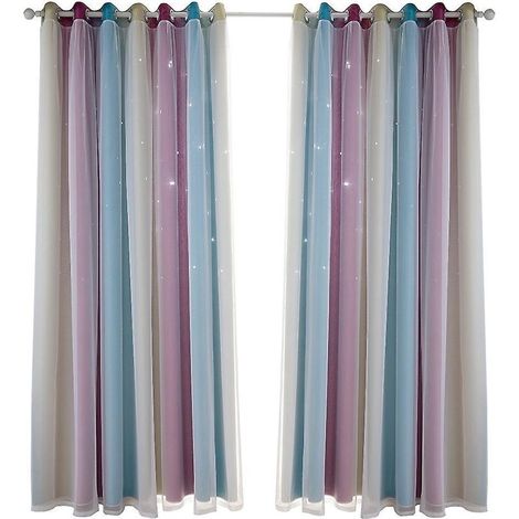 Lot de 2 rideaux occultants à motifs d'étoiles, haute précision, pour chambres d'enfants, chambres de filles, salons, colorés, double rideau, 134 cm x 240 cm, violet (1/5)