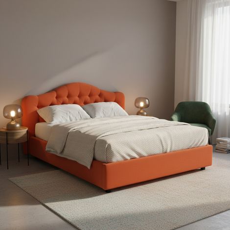 Letto Matrimoniale Arex, Letto Matrimoniale Sfoderabile, Contenitore Made in Italy, Dimensione Materasso 160x190 cm, Arancione (1/5)