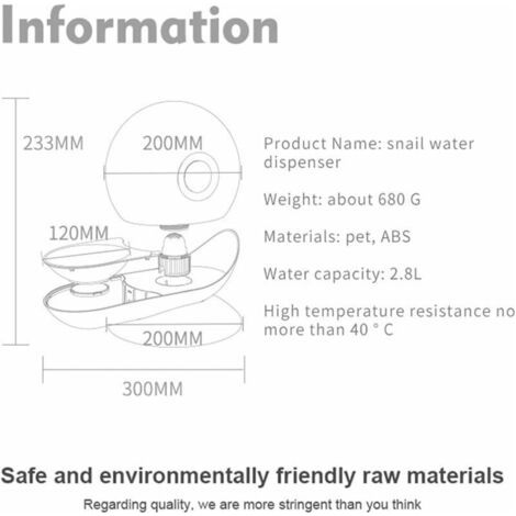 NALOOKAMIC Distributeur d'eau Automatique pour Chien Chat, en Forme d'escargot, Abreuvoir à gravité pour Animaux domestiques, Fontaine Transparente Distributeur de Bol d'eau pour Chien Chats, 2.8 L