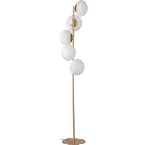 Piantana in metallo dorato con 5 luci in vetro bianco soffiato Ripple (1/2)