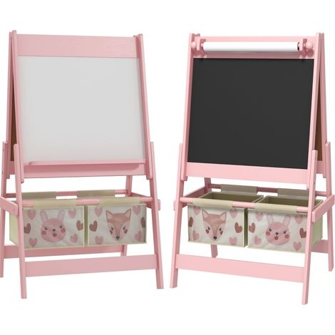 Tableau enfant 3 en 1 avec rouleau de papier et paniers roses 54 x 46,5 x 93 cm MODENUIT (1/5)