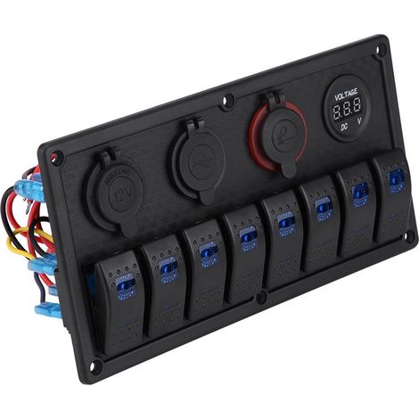 Tableau de Commande 8 Interrupteurs à Bascule LED 12V 24V avec Double USB Voltmètre et Allume-Cigare pour Voiture Bateau (1/5)
