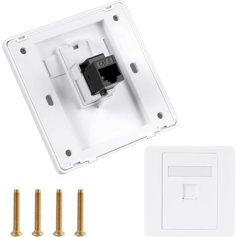 2PCS Prise Réseau CAT6 Gigabit Ethernet, Double Passage, Plaque Frontale Réseau RJ45 avec Cache Prise Murale, pour Installation de Câble Ethernet pour Salon, Chambres et Bureau (1/5)