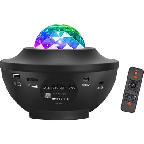 Proiettore di stelle Bluetooth con luce notturna e telecomando  Proiettore di stelle rotante  Lampada di proiezione  Proiettore di galassie  Cameretta per bambini  Luce notturna  Bambini + Cavo - Nero