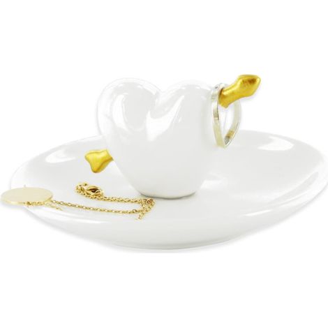 Porte Bijoux en Céramique "Cœur" 10cm Blanc (1/3)