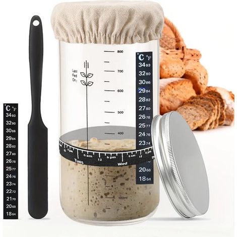 Sauerteig Starterset Backzubehör Gärbehälter für zu Hause Einfaches Sauerteig Set Brotbacken Glas Klar (1/5)