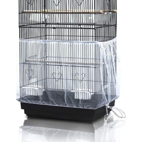 Universal Bird Cage Cover Seed Catcher Nylon Mesh Parrot Skirt White (Bird Cage Not Included)