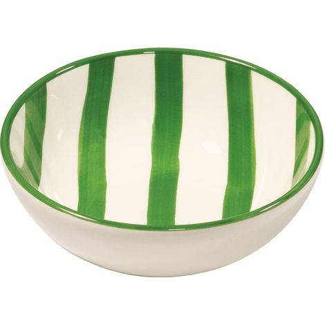 Zafferano Set 6 Ciotole Righe Collezione Lido in Ceramica Artigianale Italiana Verde Design a Righe Verticali Elegante e Moderno per Tavola