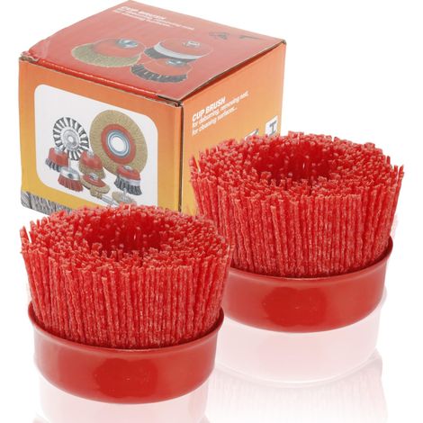 2 Pièces Brosses à Godet pour Meuleuse d'angle, Brosses Nylon M14 pour Perceuse, Brosses à Godet Nylon pour Perceuse 75mm pour ébavurage et Dérouillage (1/5)
