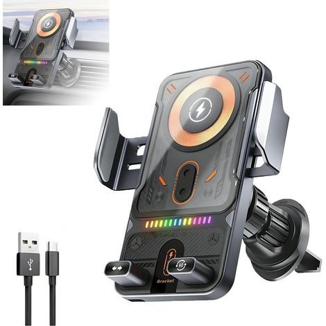 Support de téléphone de chargeur de voiture sans fil 15 W, support de voiture à induction électrique, rotation verticale de l'écran, bouton de déverrouillage, installation de grille d'aération pour (1/5)