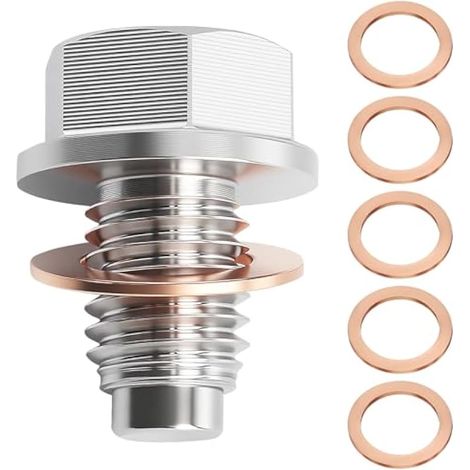 Bouchon de vidange d'huile magnétique, joint magnétique, écrou de vidange avec 5 joints en cuivre, carter d'huile magnétique, universel, pour voiture, moto, bateau (M12 x 1,5) (1/5)