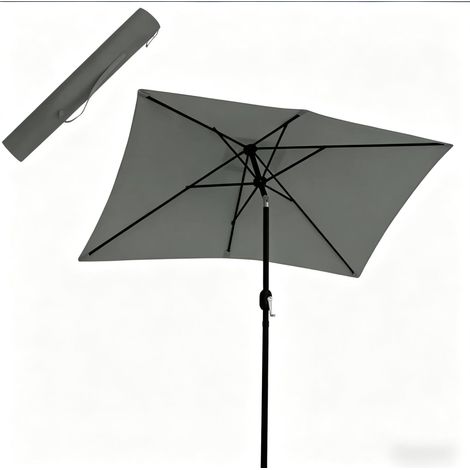 Parasol de jardin inclinable 206 x 135 cm, toile polyester 180 g/m² UPF 50+, mât métal, gris foncé, avec housse de transport pour balcon, terrasse, piscine et plage - CHICFURN (1/5)