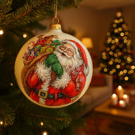 Pallina per albero di Natale in vetro con babbo natale per decorazioni Natalizie -Ø 15 cm (1/4)