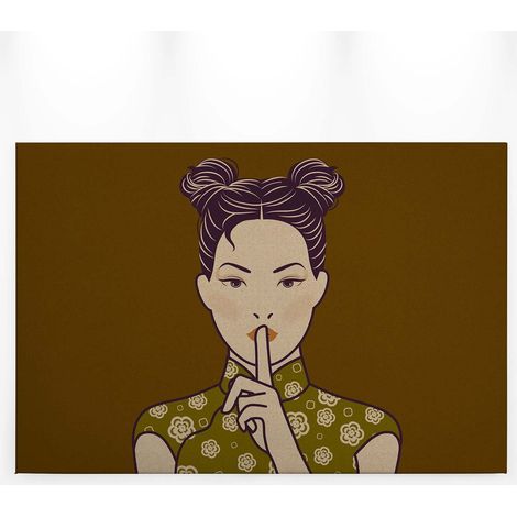 Tableau japonais marron & beige | Tableau femme asiatique pour salon | Tableau sur toile chambre adulte moderne & couloir 0,9 x 0,6 m (1/5)