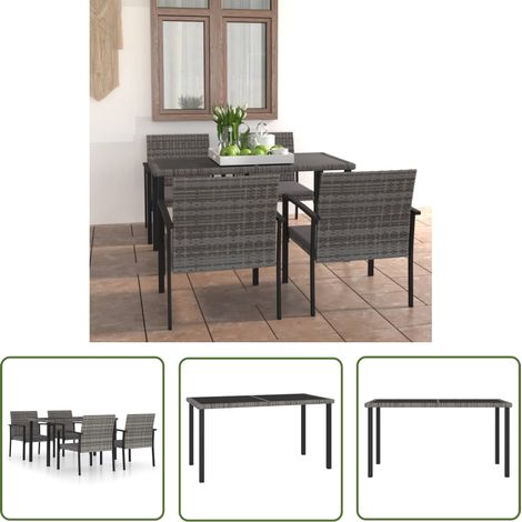 The Living Store 5-tlg. Garten-Essgruppe Poly Rattan Grau - Garten Essgruppe - Outdoor Esstisch - Rattan Gartenmöbel - Gartenstuhl - Balkonmöbel (1/5)