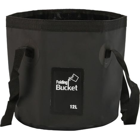 Seau pliable portable de 12 L avec sac de transport, idéal pour laver la voiture, pêcher et camper - Noir (1/2)