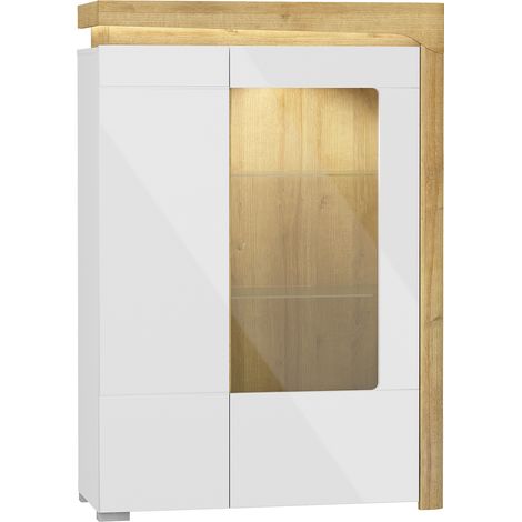 Vaisselier 2 portes droite LED inclus Teo Blanc et Bois