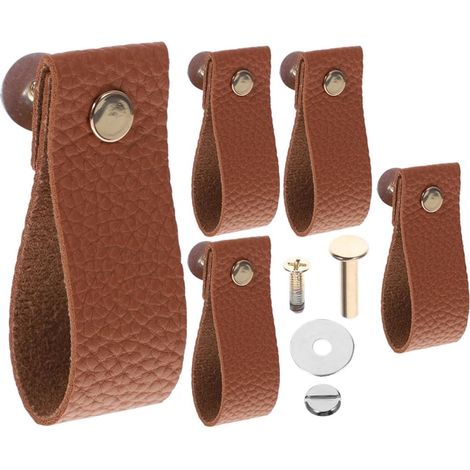5 poignées en cuir PU marron pour portes de placards et tiroirs (1/5)